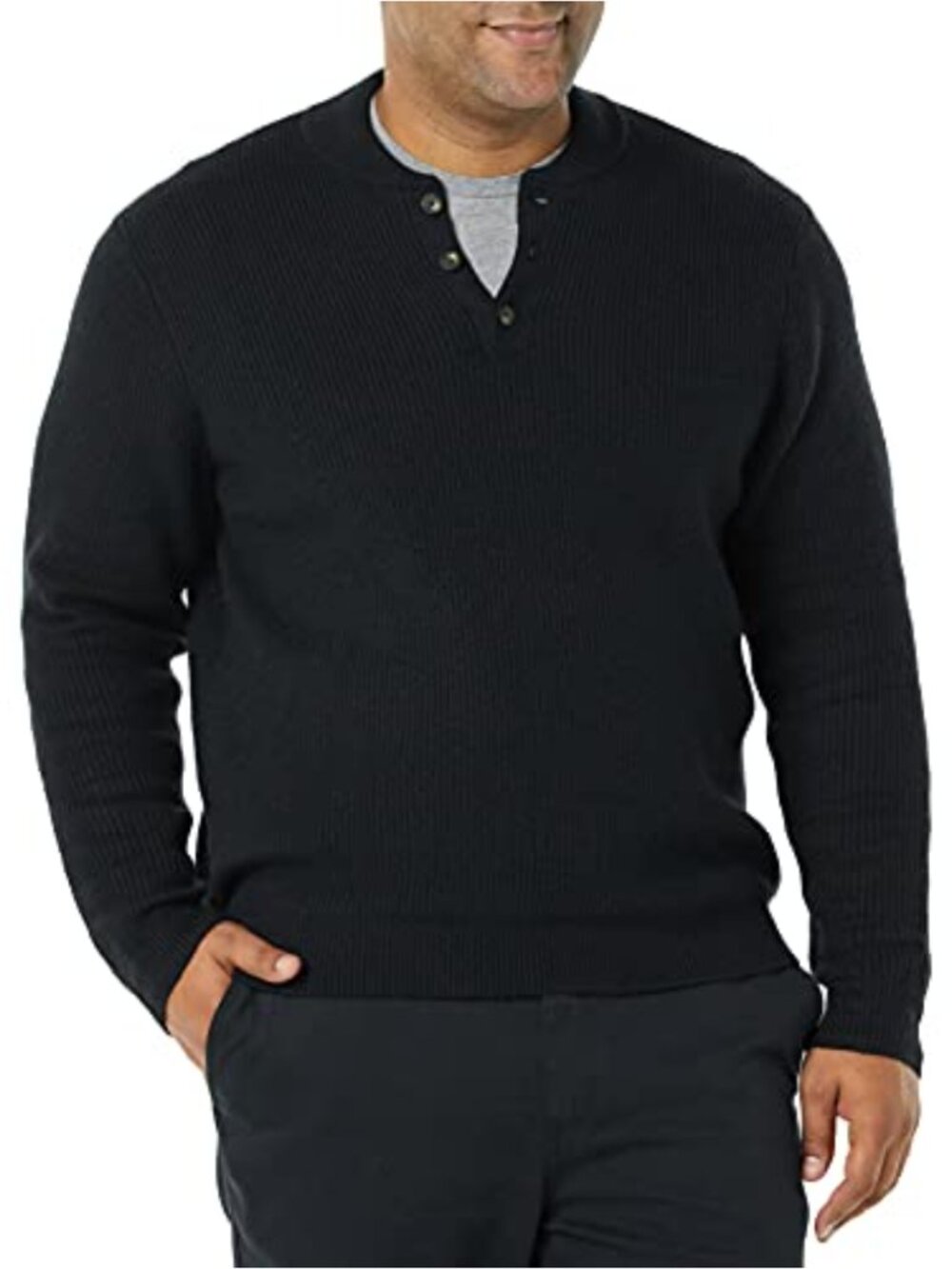 Men's Long-Sleeve Henley Sweater Soft Cotton Blend Casual Pullover